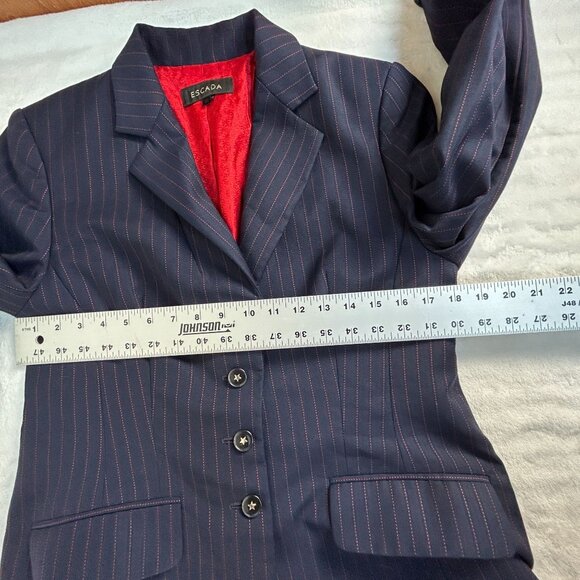 Escada Womens Pinstripe Wool Blazer Jacket Dark Blue Size 40 Three-Button Casual - Picture 8 of 9
